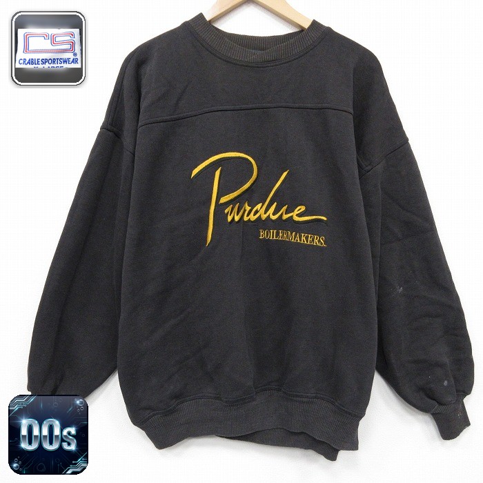 【50%OFF】Purdue 00s 長袖スウェット 刺繍 ブラック XL | 古着