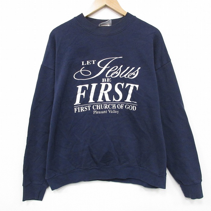 XL★古着 リー Lee 長袖 スウェット メンズ 90年代 90s チャーチオブゴッド 大きいサイズ クルーネック USA製 紺 25dec20