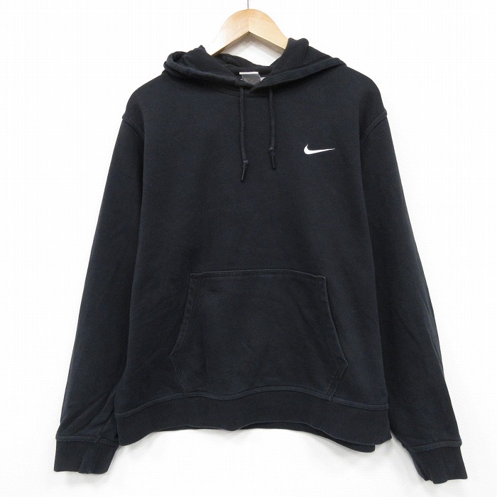 XL★古着 ナイキ NIKE 長袖 スウェット パーカー メンズ ワンポイントロゴ 大きいサイズ 黒 25dec20