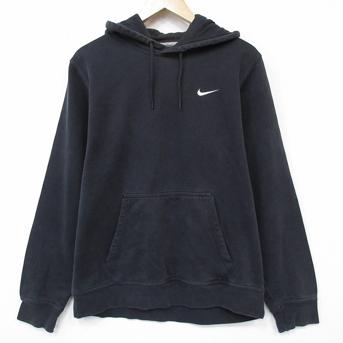 L★古着 ナイキ NIKE 長袖 スウェット パーカー メンズ ワンポイントロゴ 黒 25dec20