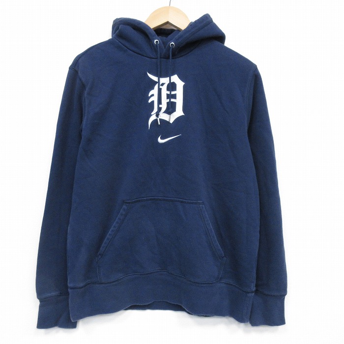L★古着 ナイキ NIKE 長袖 スウェット パーカー メンズ  MLBデトロイトタイガース 紺 メジャーリーグ ベースボール 野球 25dec22