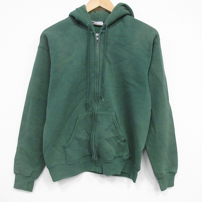 M★古着 リー Lee 長袖 フルジップ スウェット パーカー メンズ 90年代 90s 無地 USA製 緑 25dec22