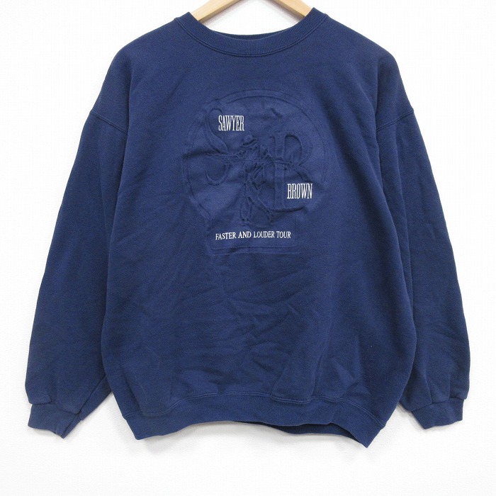 ヘインズ 90s 長袖スウェット SAWYER BROWNプリント ネイビー XL | 古着