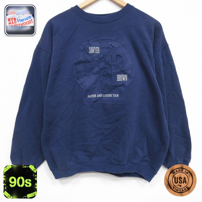 【50%OFF】ヘインズ 90s 長袖スウェット SAWYER BROWNプリント ネイビー XL | 古着
