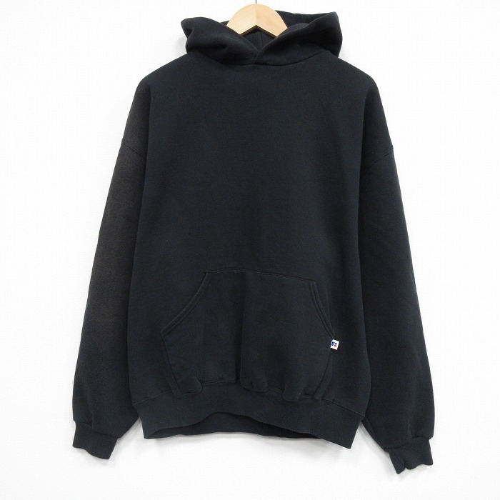 XL★古着 ラッセル 長袖 スウェット パーカー メンズ 00年代 00s 無地 大きいサイズ 黒 25dec22