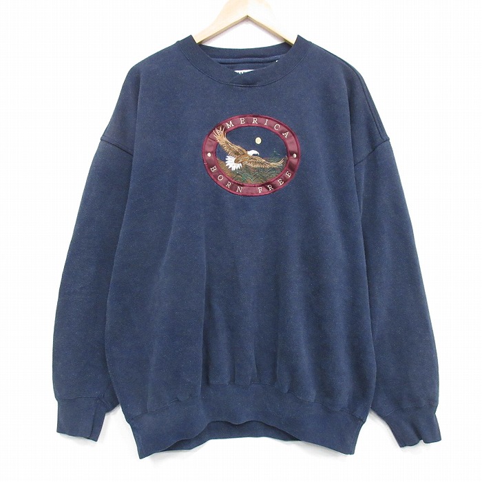【50%OFF】00s 長袖スウェット 鳥刺繍 ネイビー XL | 古着