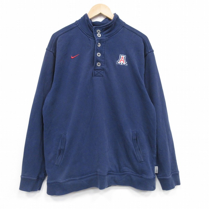 XL★古着 ナイキ NIKE 長袖 スウェット メンズ 00年代 00s アリゾナ ヘンリーネック ハイネック 紺 25dec22