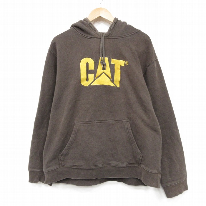 CAT 長袖スウェットパーカー 刺? ブラウン XL | 古着