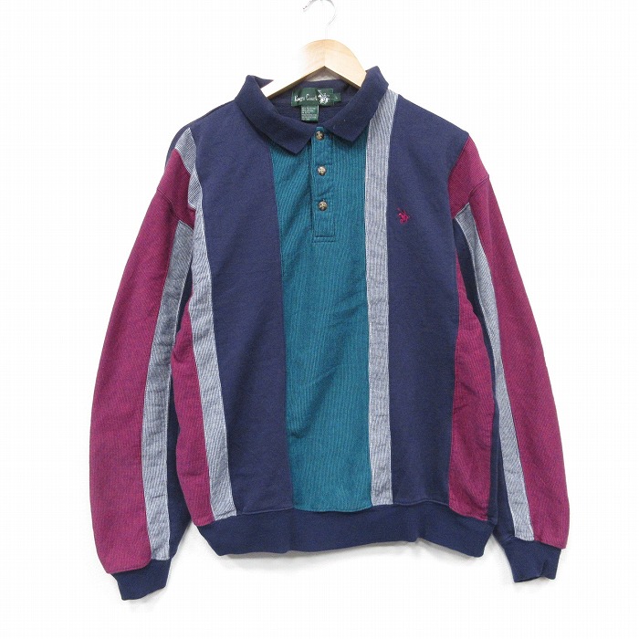 90s 長袖スウェット マルチカラー ネイビー L | 古着