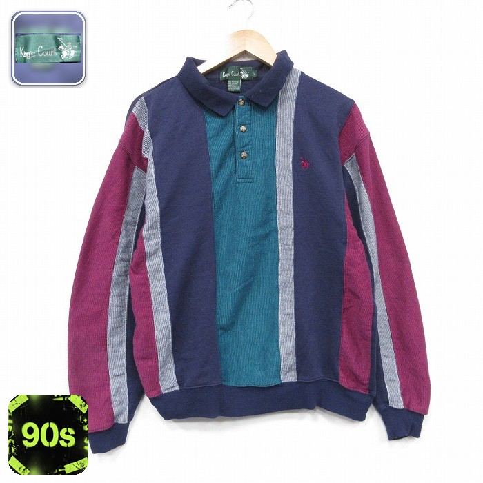 90s 長袖スウェット マルチカラー ネイビー L | 古着