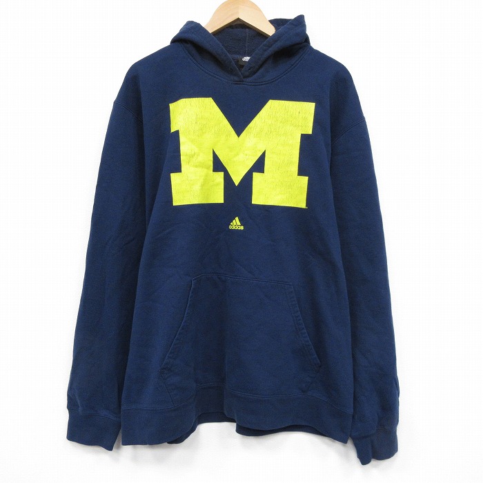 XL★古着 アディダス adidas 長袖 スウェット パーカー メンズ M 紺 25dec23