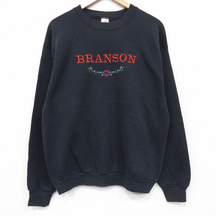 フルーツオブザルーム 90s 長袖スウェット BRANSON刺繍 ブラック L | 古着