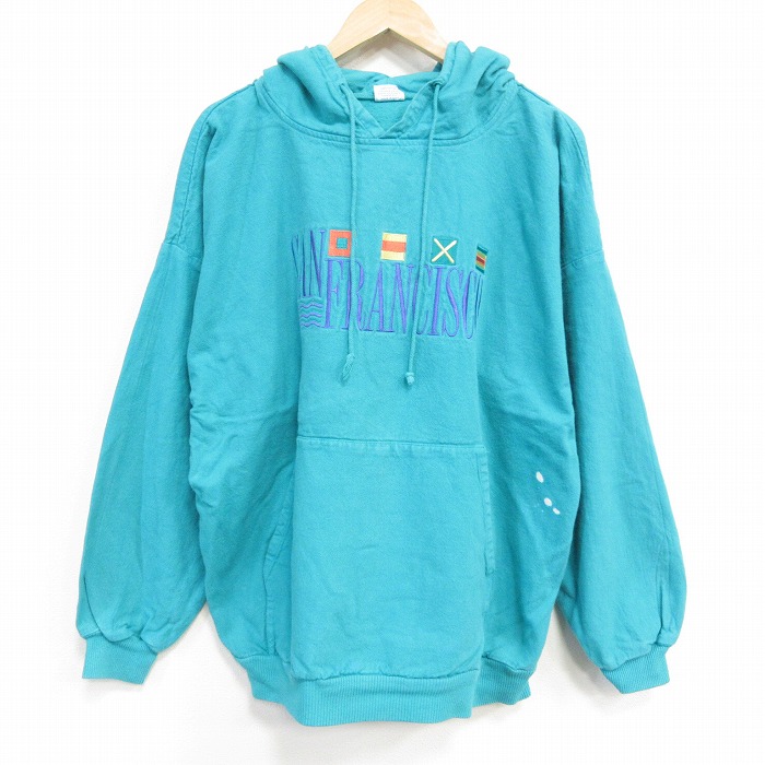 Crazy Shirts 90s 長袖パーカー サンフランシスコ刺繍 ライトブルー XL | 古着