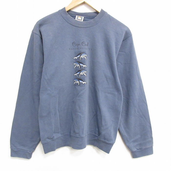 S★古着 長袖 スウェット メンズ 00年代 00s クジラ クルーネック グレー 25dec24