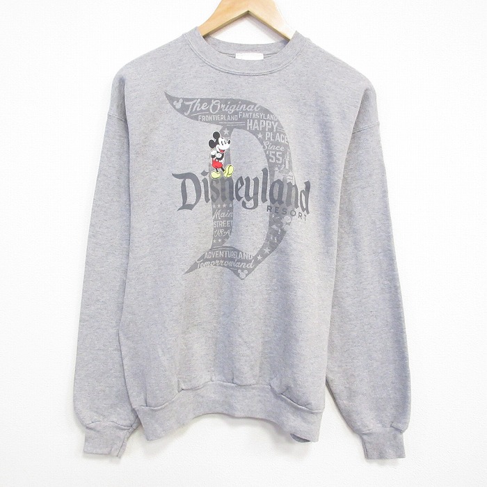 【20%OFF】M★古着 ヘインズ 長袖 スウェット メンズ 00年代 00s ディズニー ミッキー クルーネック グレー 霜降り 25dec24
