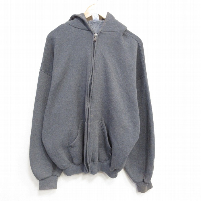 XL★古着 ラッセル 長袖 ブランド フルジップ スウェット パーカー メンズ 00年代 00s 無地 グレー 霜降り【spe】 25dec24