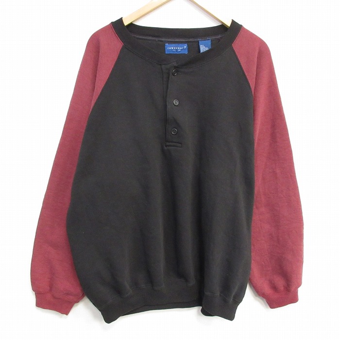 【20%OFF】XL★古着 タウンクラフト 長袖 スウェット メンズ 90年代 90s 無地 ツートンカラー ラグラン ヘンリーネック 黒他 25dec24