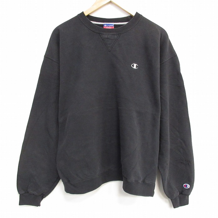 XL★古着 チャンピオン champion 長袖 スウェット メンズ 00年代 00s ワンポイントロゴ クルーネック 黒 25dec24
