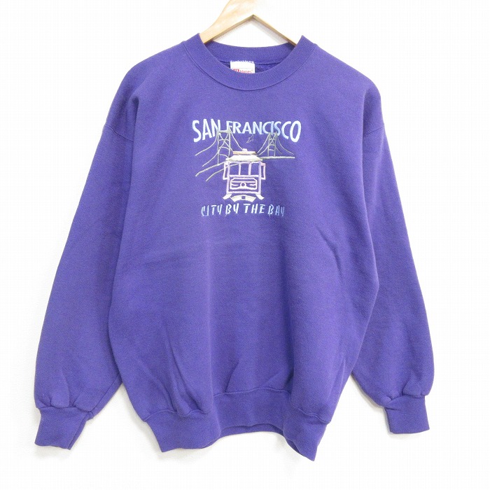 【20%OFF】L★古着 ヘインズ 長袖 スウェット メンズ 00年代 00s サンフランシスコ クルーネック 紫 25dec24