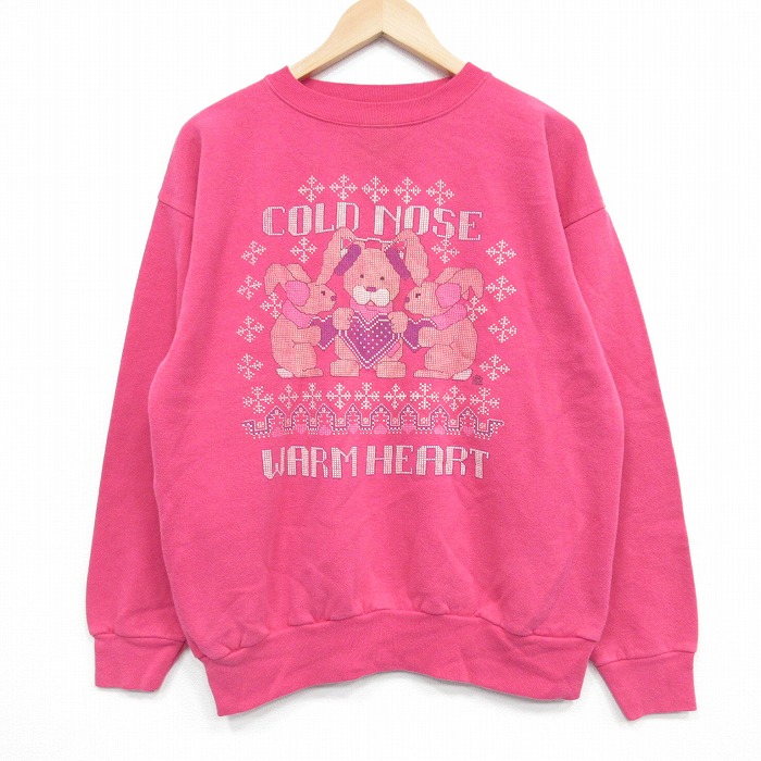 80s 長袖スウェット ウサギ ピンク L | 古着