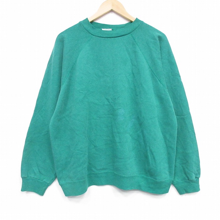 【20%OFF】XL★古着 ヘインズ 長袖 スウェット メンズ 90年代 90s 無地 ラグラン クルーネック USA製 緑 霜降り 25dec24