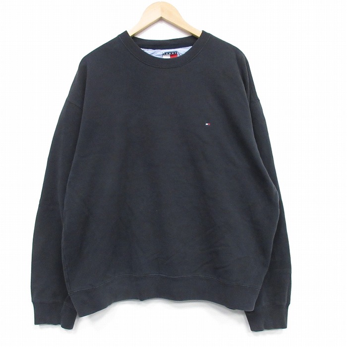 トミーヒルフィガー 90s 長袖スウェット ワンポイントロゴ ブラック XL | 古着