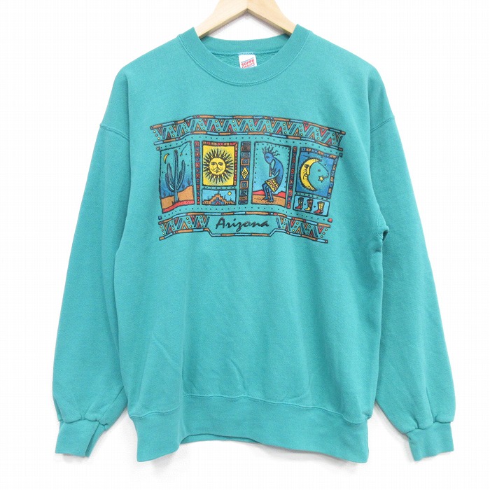 M★古着 長袖 スウェット メンズ 90年代 90s アリゾナ クルーネック USA製 緑 25dec24