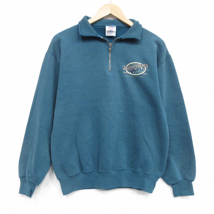 【20%OFF】M★古着 ジャージーズ 長袖 ハーフジップ スウェット メンズ 90年代 90s モンタナ USA製 濃緑 25dec24