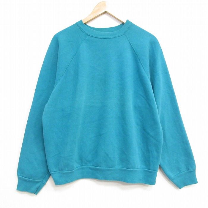 L★古着 TULTEX 長袖 スウェット メンズ 90年代 90s 無地 ラグラン クルーネック USA製 青緑 25dec24