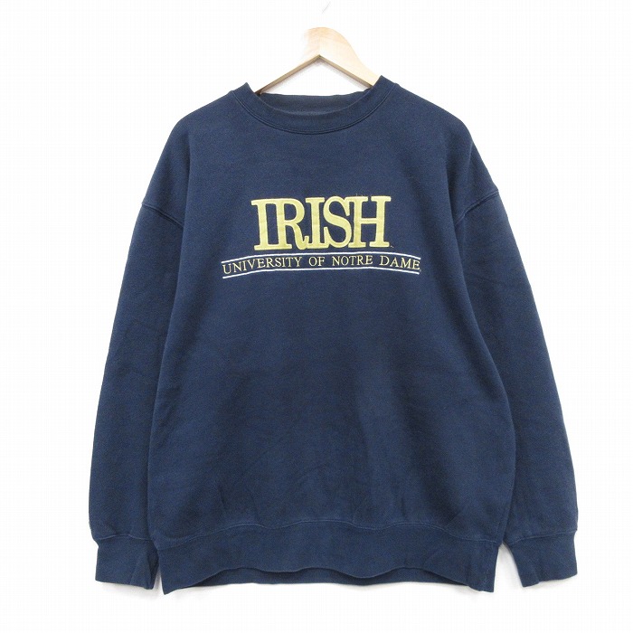 XL★古着 ジャンスポーツ 長袖 スウェット メンズ 00年代 00s アイリッシュ 刺? クルーネック 紺 25dec25