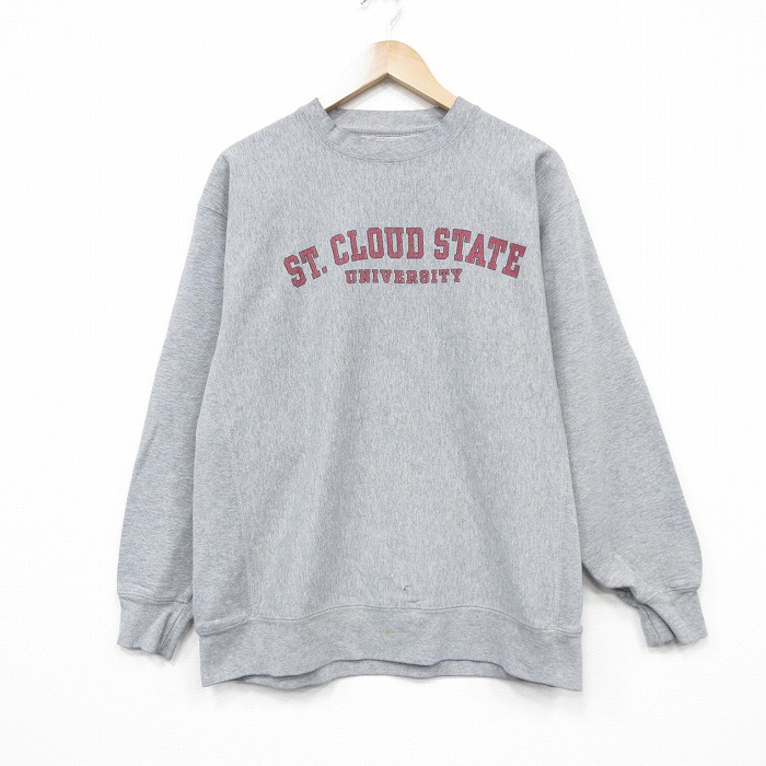 L★古着 ジャンスポーツ 長袖 スウェット メンズ 00年代 00s CLOUD クルーネック グレー 霜降り 25dec25