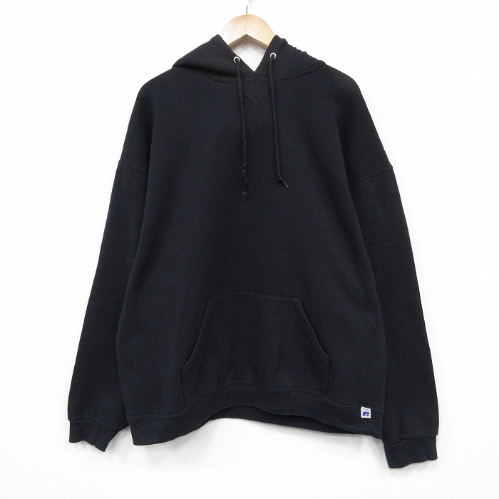 XL★古着 ラッセル 長袖 スウェット パーカー メンズ 00年代 00s 無地 黒 25dec25