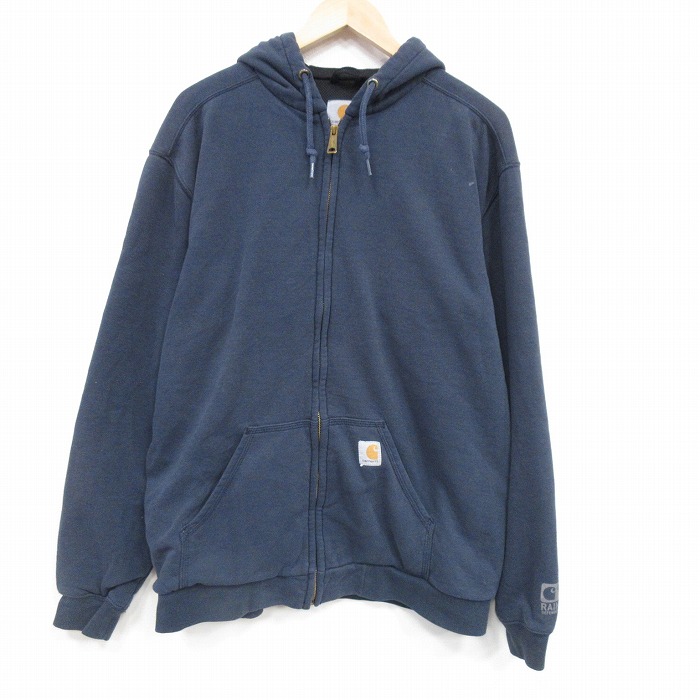 【20%OFF】XL★古着 カーハート 長袖 ブランド フルジップ スウェット パーカー メンズ ワンポイントロゴ 紺【spe】 25dec25