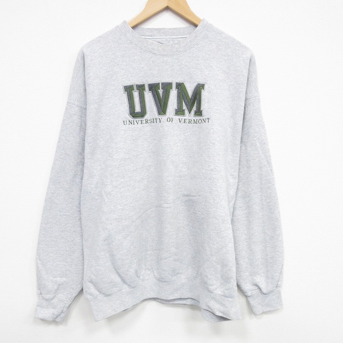 XL★古着 ジャンスポーツ 長袖 スウェット メンズ 00年代 00s UVM 刺繍 クルーネック 薄グレー 霜降り 25dec25