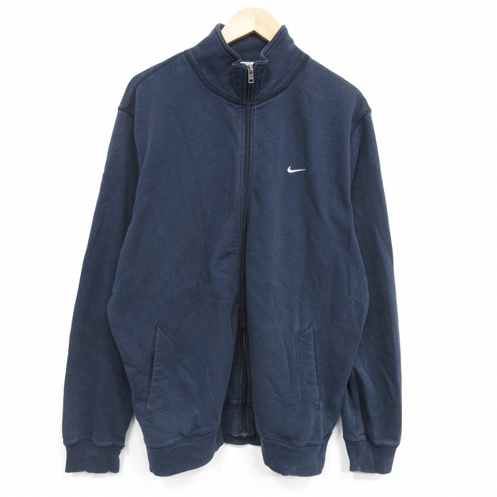 XL★古着 ナイキ NIKE 長袖 フルジップ スウェット メンズ ワンポイントロゴ 紺 25dec25