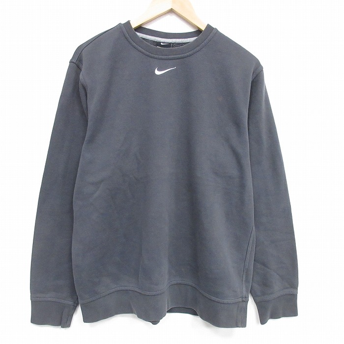 XL★古着 ナイキ NIKE 長袖 スウェット メンズ ワンポイントロゴ センタースウォッシュ クルーネック 濃グレー 25dec25