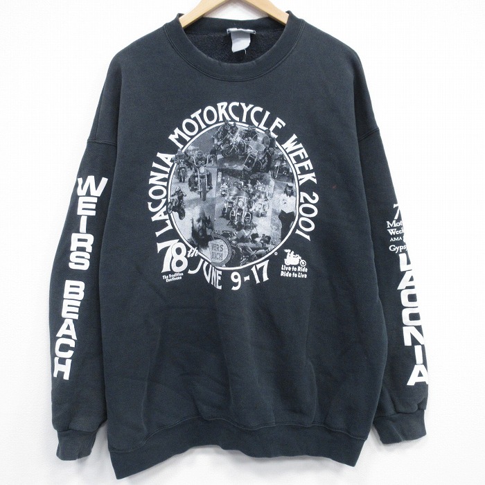 XL★古着 リー Lee 長袖 スウェット メンズ 00年代 00s モーターサイクルウォーク クルーネック 黒【spe】 25dec26