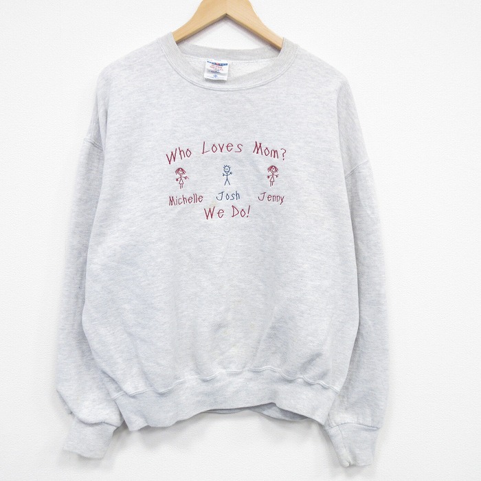 XL★古着 ジャージーズ 長袖 スウェット メンズ 90年代 90s Loves 刺繍 クルーネック USA製 薄グレー 霜降り 25dec26