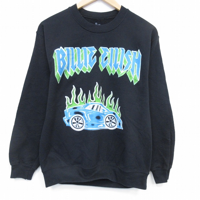 【20%OFF】S★古着 長袖 ロック バンド スウェット メンズ ビリーアイリッシュ クルーネック 黒 25dec26