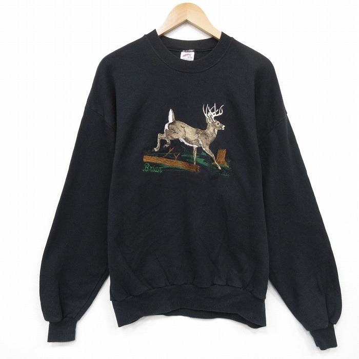 ジャージーズ 90s 長袖スウェット シカ刺繍 ブラック L | 古着