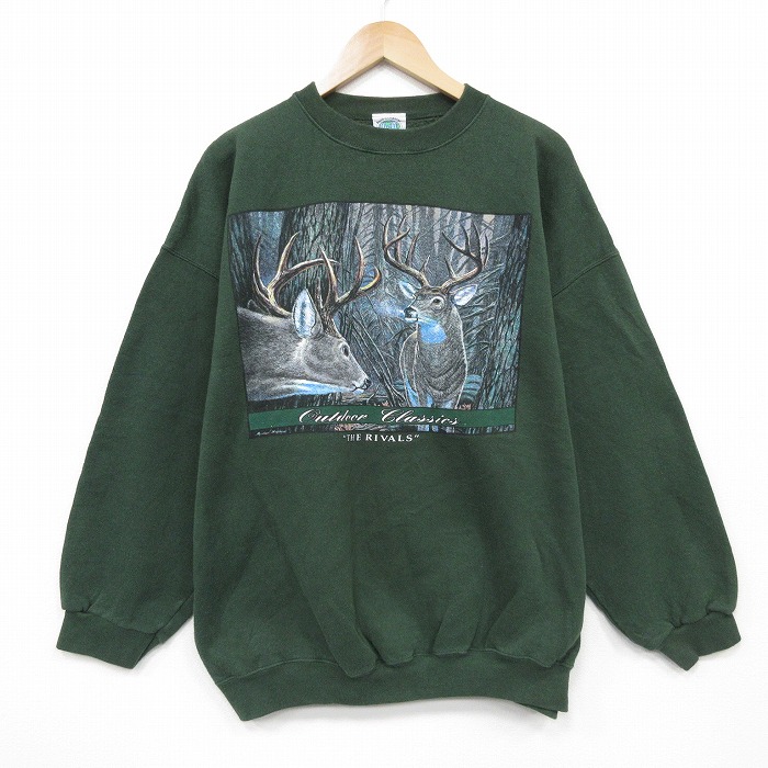 90s 長袖スウェット シカ グリーン XL | 古着