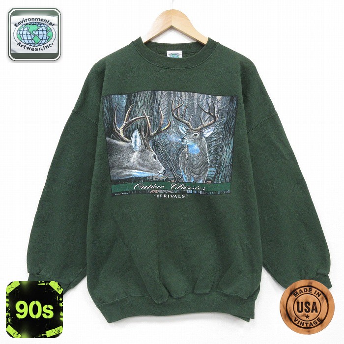 【50%OFF】90s 長袖スウェット シカ グリーン XL | 古着