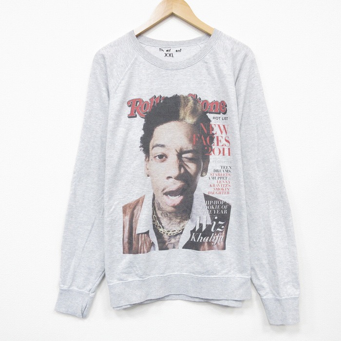 XL★古着 長袖 ヒップ ホップ ラップ スウェット メンズ ウィズカリファ 大きいサイズ クルーネック 薄グレー 霜降り 25dec27