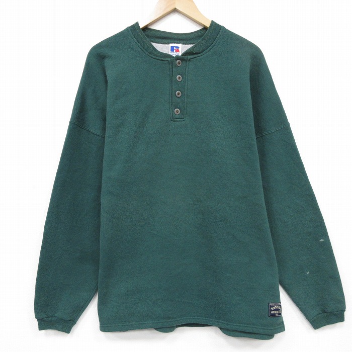 ラッセル 90s 長袖スウェット ヘンリーネック グリーン XL | 古着