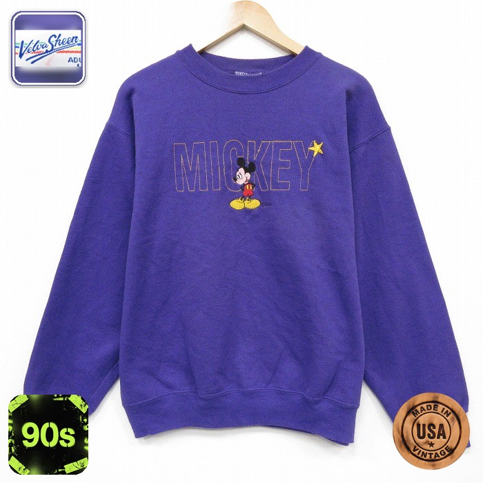 【50%OFF】ディズニー 90s 長袖スウェット ミッキー刺繍 パープル L | 古着