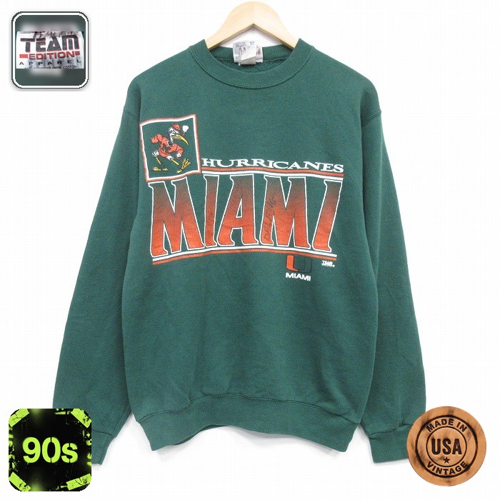 【50%OFF】マイアミハリケーンズ 90s 長袖スウェット グリーン M | 古着