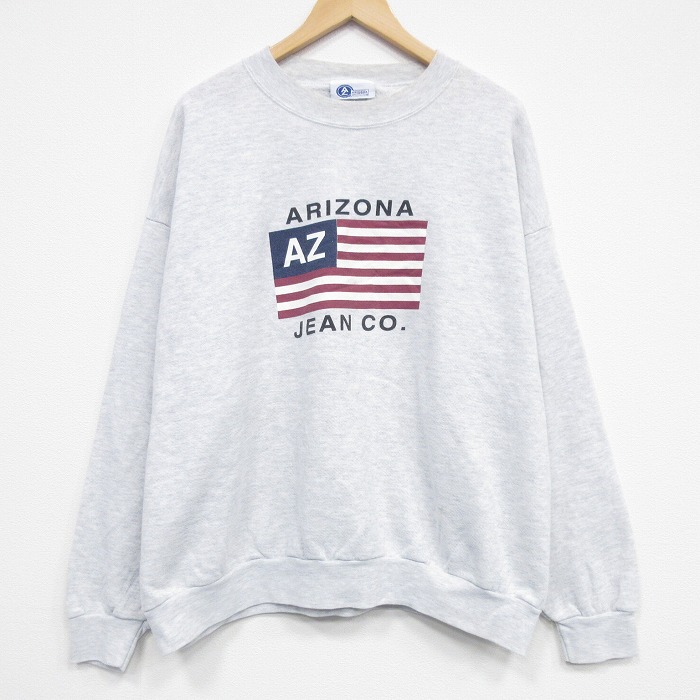 XL★古着 アリゾナジーンズ 長袖 スウェット メンズ 00年代 00s ビッグロゴ クルーネック USA製 薄グレー 霜降り 25dec29