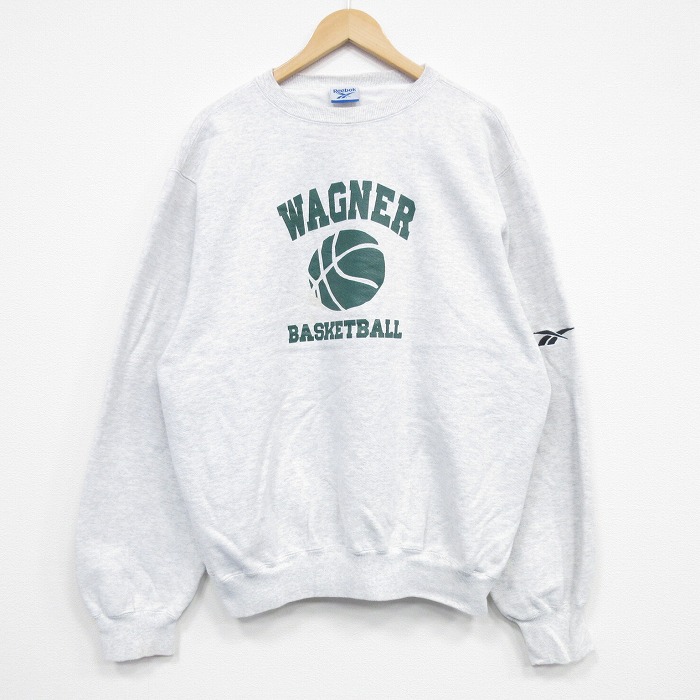 XL★古着 リーボック 長袖 スウェット メンズ 00年代 00s バスケットボール クルーネック 薄グレー 霜降り 25dec29