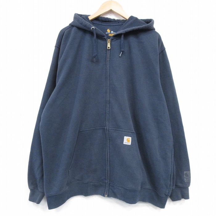 XL★古着 カーハート 長袖 フルジップ スウェット パーカー メンズ ワンポイントロゴ 大きいサイズ 濃紺 25dec29