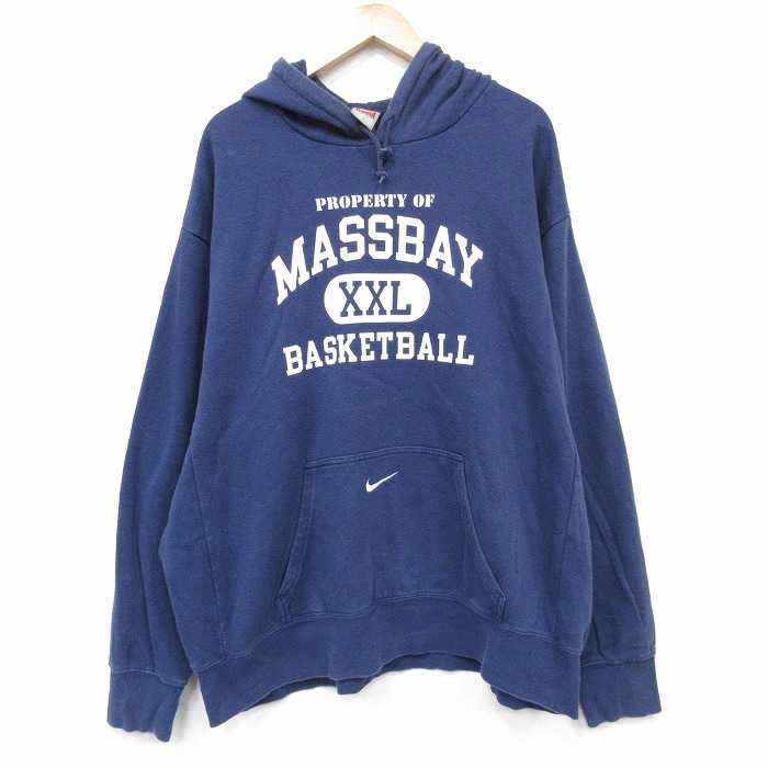 XL★古着 ナイキ NIKE 長袖 スウェット パーカー メンズ 00年代 00s バスケットボール 大きいサイズ 紺 25dec29